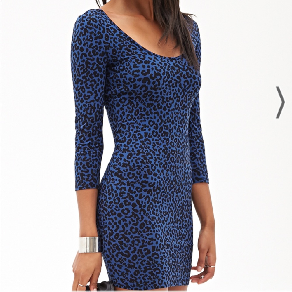 Forever 21 Blue and Black Leopard Print Mini Dress